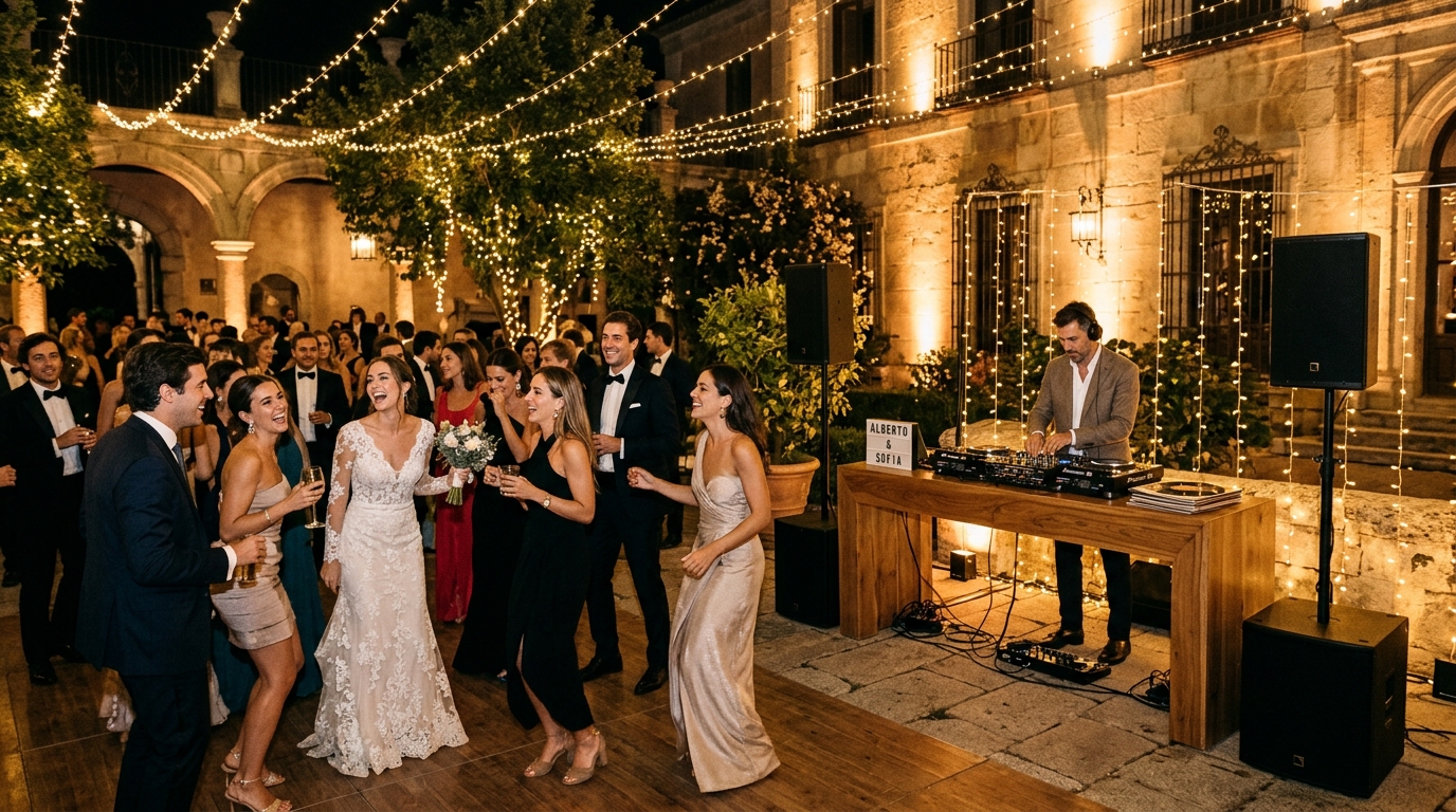 Fiesta de boda elegante en Madrid con DJ profesional