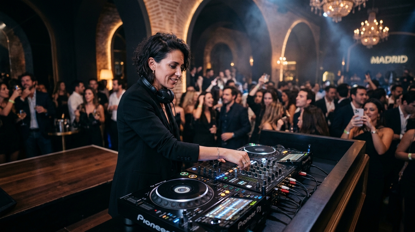 DJ profesional en cabina de discoteca y club en Madrid